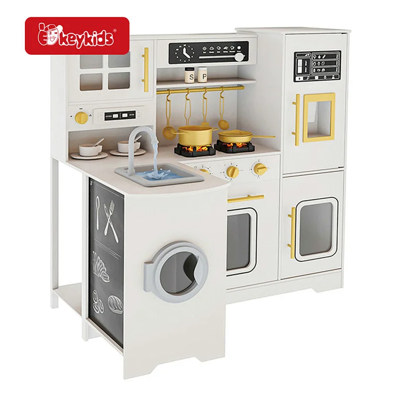 Ultimate Interactive Pretend Play Wooden Corner Kitchen for Kids with Lights & Sounds, Ice Maker, Coffee Maker, Utensils W10C932